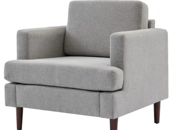 Mid century armchair in blue and grey fleece fabric with wooden legs single sofa chair - cutout