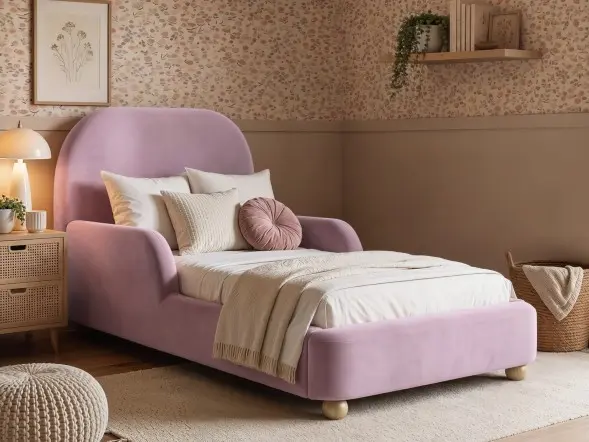 Flair Kira Upholstered Single Bed with Low-Profile Design and Rounded Edges 
