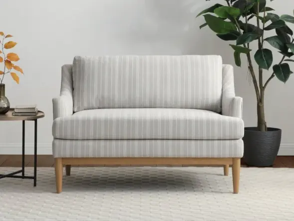 Kyoto Briar chenille 2 seater chair with sloped arms and a padded back cushion