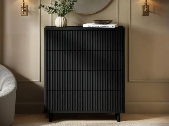 SOLACE+CO Velmor Ribbed Chest of 5 Drawers Black