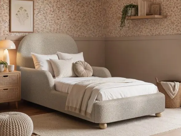 Flair Kira Upholstered Single Bed with Low-Profile Design and Rounded Edges 
