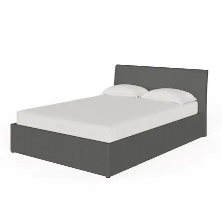 Grey upholstered storage bed with gas lift