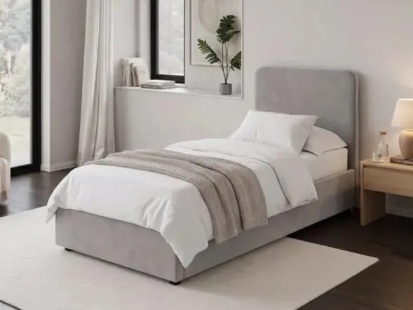 GFW Chiswick Side Lift Ottoman Bed in Soft Grey Velvet with Hidden Storage