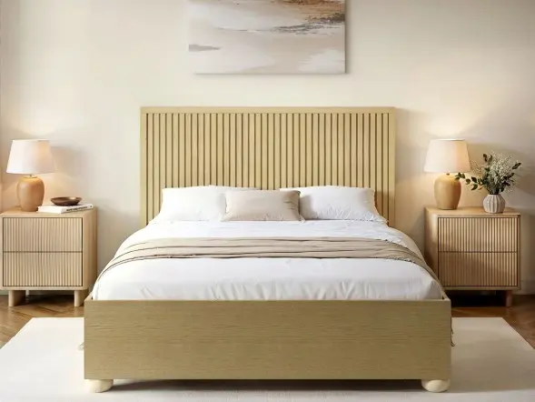 SOLACE+CO Theo Ribbed Ottoman Bed with Solid Base Light Oak Effect