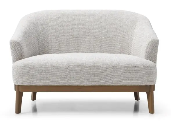 Kyoto Ella tub-style two-seater chair with chenille upholstery and antique wood plinth